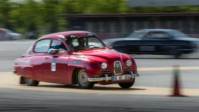 Classic Cars Take on a Slalom at the Olympic Stadium