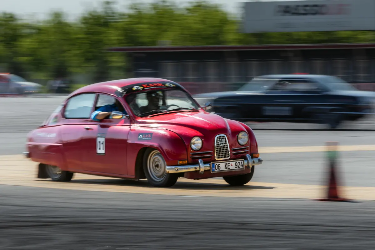 Classic Cars Take on a Slalom at the Olympic Stadium
